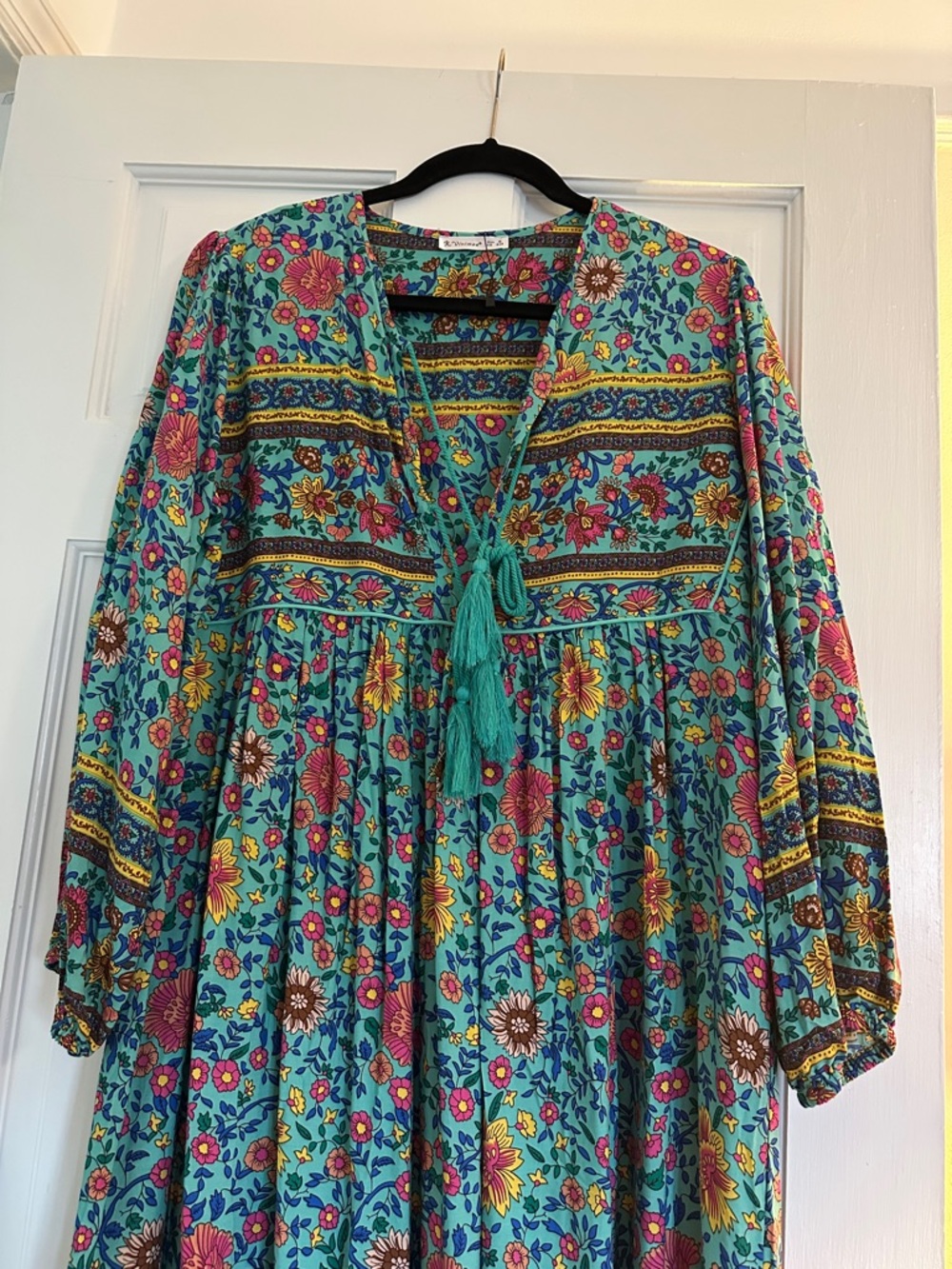Floral Tie-Front Midi Dress in Turquoise - Picture 2 of 8